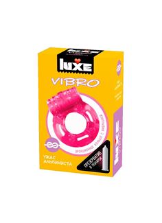 Розовое эрекционное виброкольцо Luxe VIBRO Ужас Альпиниста + презерватив