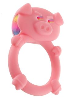 Розовое кольцо на пенис с вибрацией MAD PIGGY C-RING 