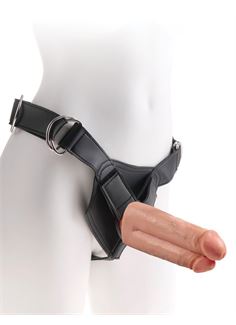 Телесный сдвоенный поясной страпон Strap-On Harness with 7" Two Cocks One Hole (19,1 см)