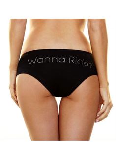 Трусики-слип с надписью стразами Wanna Ride