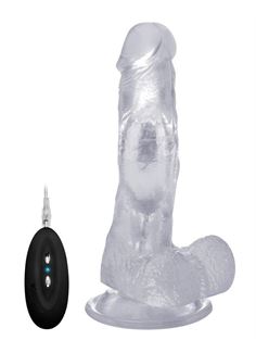 Прозрачный вибратор-реалистик Vibrating Realistic Cock 7 With Scrotum - 18 см.