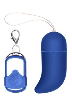 Синее виброяйцо Medium Wireless Vibrating G-Spot Egg с пультом - 7,5 см.