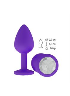 Фиолетовая силиконовая анальная пробка с прозрачным кристаллом (7,3 см)