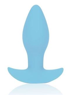 Голубая коническая анальная вибропробка с ограничителем (8,5 см)