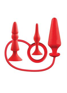 Набор из 3 красных анальных пробок BACK UP SILICONE ANAL KIT