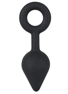Чёрная анальная втулка с кольцом (14 см)