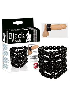 Широкое черное эрекционное кольцо из бусинок Black Beads