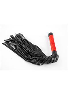 Черная кожаная плеть с красной ручкой (50 см)
