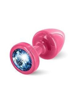 Розовая пробка с голубым кристаллом ANNI round Pink T1 Blue - 6 см.
