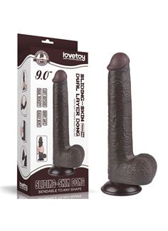 Коричневый фаллоимитатор 9" Sliding Skin Dual Layer Dong на присоске (22 см)