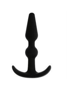 Чёрный массажер для анальной стимуляции T-SHAPE SILICONE BUTT PLUG BLACK - 8,9 см.