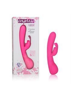 Розовый вибромассажер Impress Rabbit со стимуляцией клитора - 18 см.