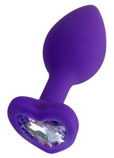 Фиолетовая анальная пробка Diamond Heart с прозрачным кристаллом (7 см)