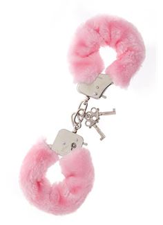 Металлические наручники с розовой меховой опушкой