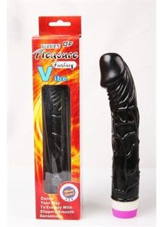 Черный вибратор Pleasure Fantasy с богатым рельефом (22,5 см)