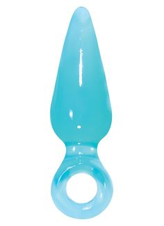 Голубая анальная пробка Pleasures Plug Mini с кольцом (9 см)