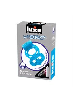 Голубое эрекционное виброкольцо Luxe VIBRO Дьявол в доспехах + презерватив