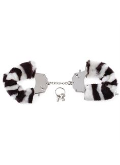 Металлические наручники Furry Love Cuffs с мехом - зебра