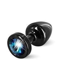 Чёрная пробка с голубым кристаллом ANNI round black T1 Blue - 6 см.