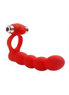Красная насадка на член с вибрацией Double Penetration Beads для двойного проникновения