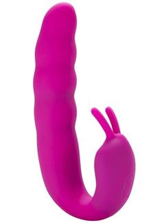 Розовый вибратор Ribbed Dual Stimulator with Rolling Ball (17 см)