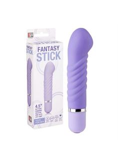 Фиолетовый мини-вибратор с увеличенной головкой и рёбрами NEON FANTASY STICK PURPLE - 11 см.