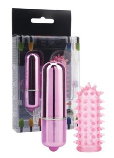 Розовый мини-вибратор с насадкой Powerful Mini Massager - 5 см.