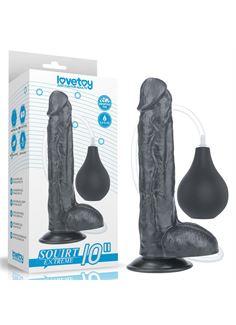 Черный фаллоимитатор-гигант с грушей 10" Squirt Extreme Dildo (25,5 см)