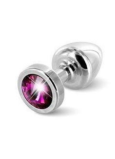 Серебристая пробка с малиновым кристаллом ANNI round Silver T1 Fuschia - 6 см.