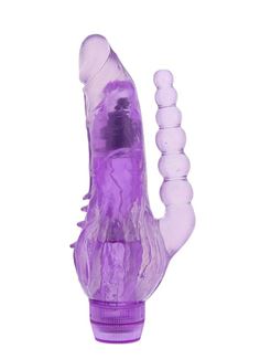 Фиолетовый вибратор для вагинально-анальной стимуляции JELLY JOY CRYSTAL COX PURPLE - 19 см.