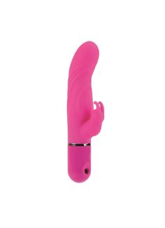 Розовый вибромассажер LIA DUAL LOVER 1 с клиторальным зайкой - 21 см.