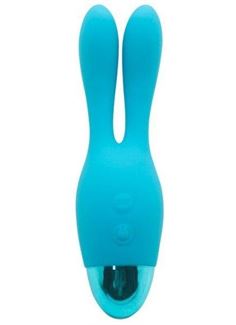 Голубой вибратор INDULGENCE Rechargeable Dream Bunny - 15 см.