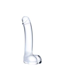 Прозрачный стеклянный фаллоимитатор с мошонкой Curved G-Spot (18 см)