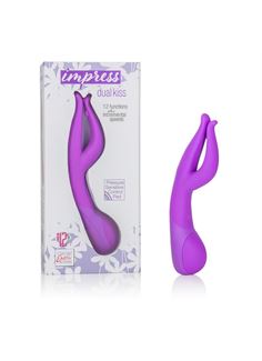 Фиолетовый вибромассажер Impress Dual Kiss со стимуляцией клитора - 15 см.
