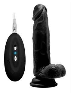 Чёрный вибратор-реалистик Vibrating Realistic Cock 8 With Scrotum - 20 см.