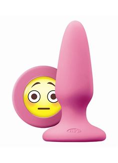 Розовая силиконовая анальная пробка среднего размера Emoji OMG (10,2 см)
