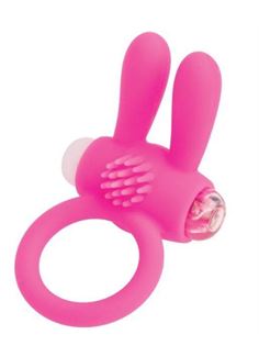 Розовое эрекционное виброкольцо A-toys с ушками