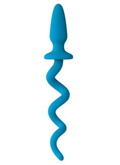 Голубая анальная пробка Oinkz с хвостом-спиралью