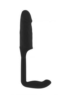 Чёрная насадка с анальной вставкой Stretchy Penis Exten and Plug No.38