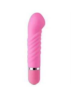 Розовый мини-вибратор с увеличенной головкой и рёбрами NEON FANTASY STICK PINK - 11 см.