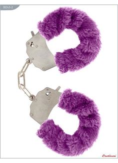 Металлические наручники с фиолетовым мехом