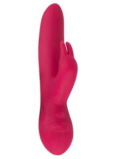 Ярко-розовый вибратор Swirly Bunny с клиторальным стимулятором - 21,5 см.