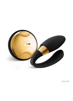 Чёрный вибратор для пар Tiani 24K Obsidian Black с декором из золота 