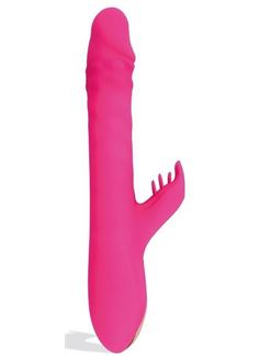 Розовый вибратор Thrusting Rabbit с клиторальным стимулятором (25,3 см)