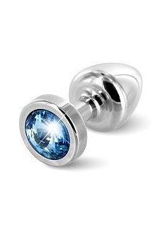 Серебристая пробка с голубым кристаллом ANNI round Silver T1Blue - 6 см.