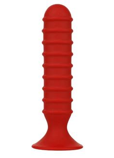 Красный анальный стимулятор с рёбрышками MENZSTUFF - RIBBED TORPEDO (15 см)