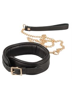 Черный кожаный ошейник Leather Collar and Leash с поводком