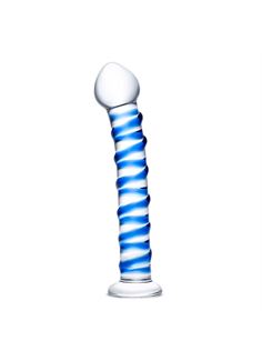 Стеклянный фаллоимитатор с голубой внешней спиралью Blue Spiral (18,5 см)