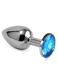 Серебристая анальная втулка с голубым кристаллом (7 см)