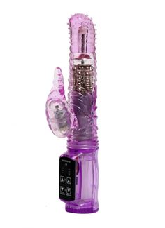 Фиолетовый силиконовый вибратор с подвижной головкой в пупырышках (21 см)
